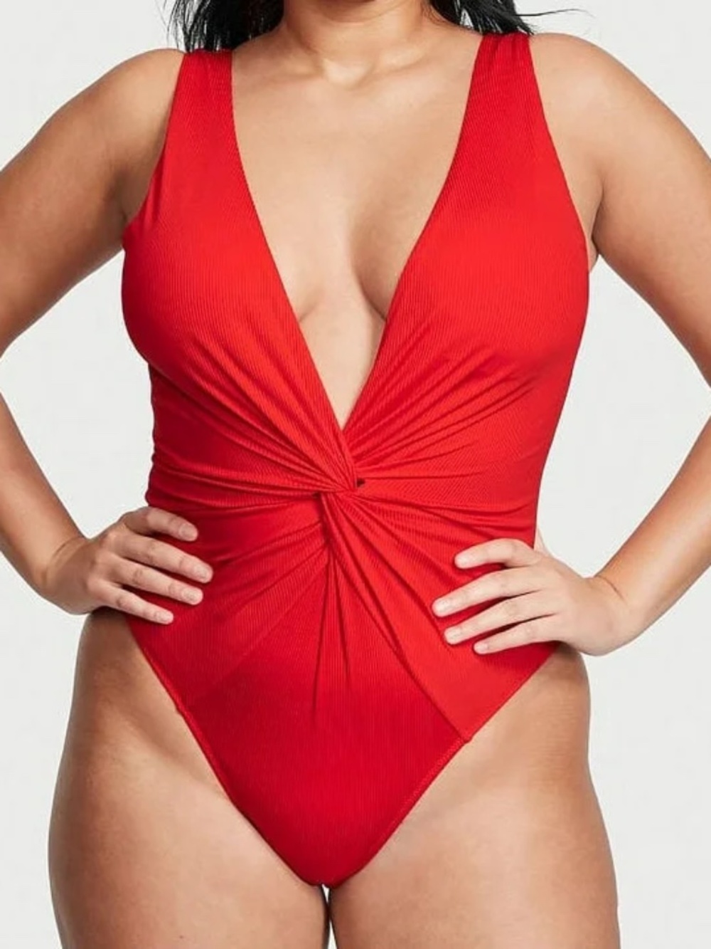 Victoria's Secret Red Ribbed Plunge Swimsuit
